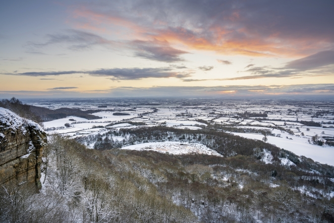 Schnee auf dem Sutton Bank, Yorkshire, England
